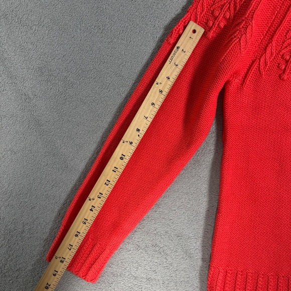 NWT‎ Talbots Women's Coral Red Knit Crew Neck Sweater Leaf Pattern Size L $99 - Picture 8 of 13